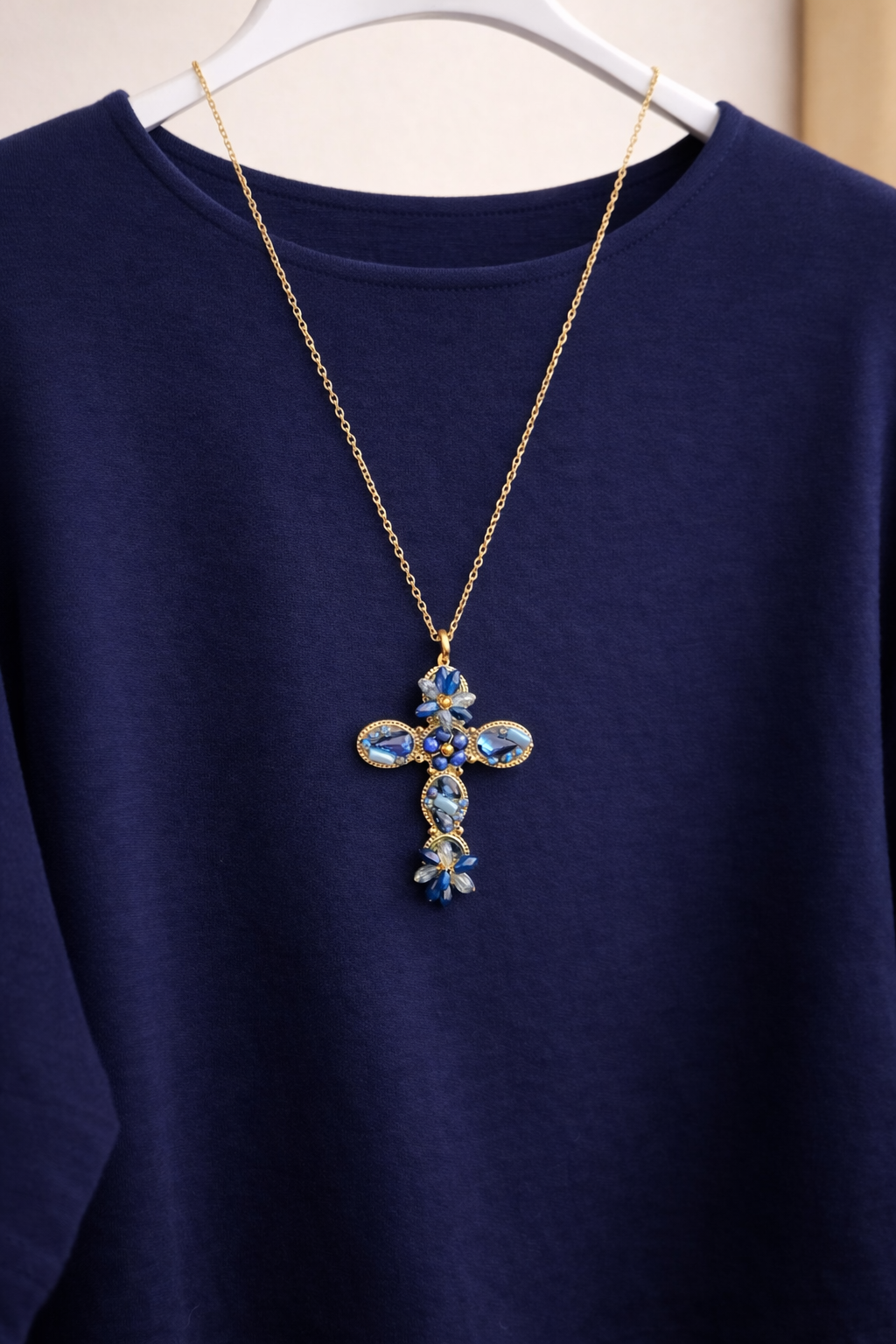 Collana croce blu