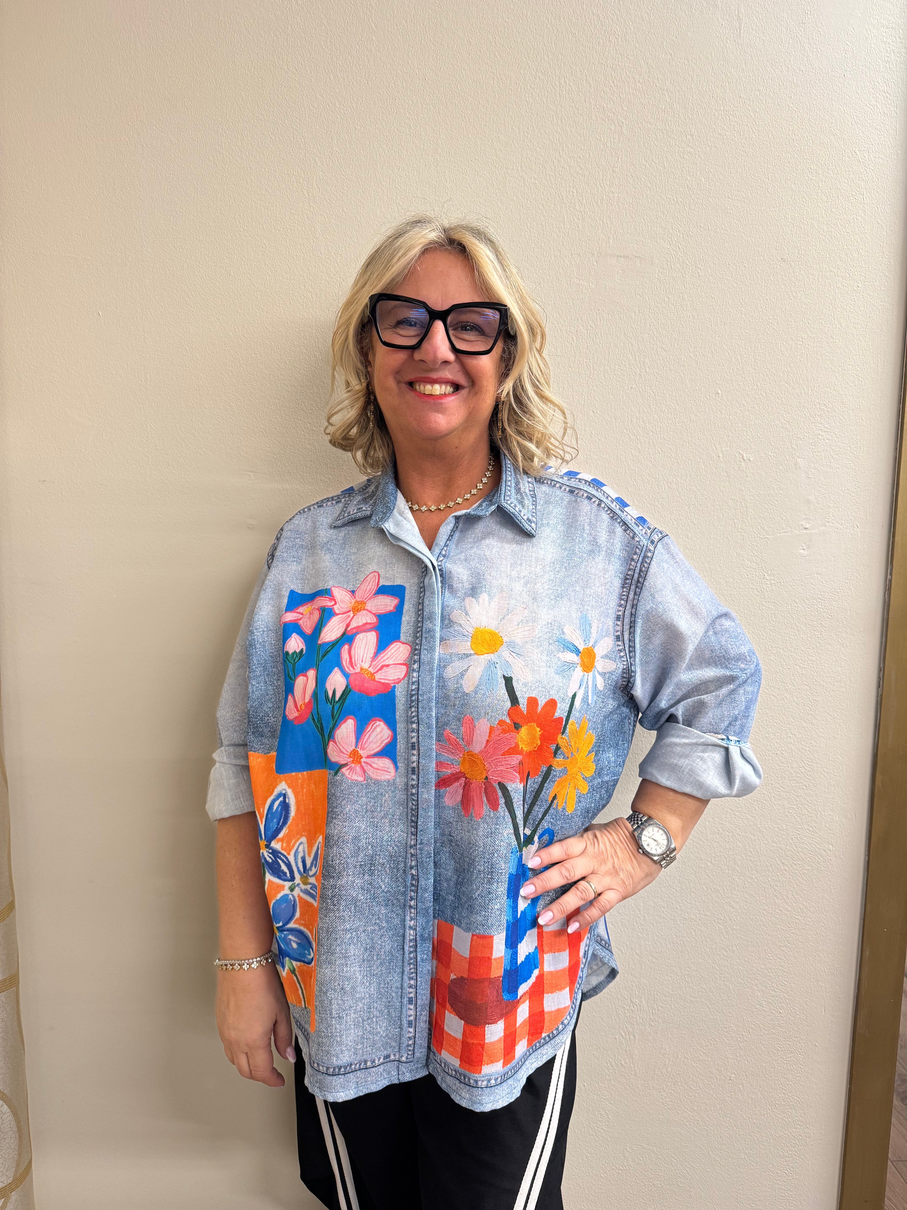 Camicia fantasia misto lino