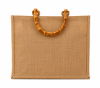 Borsa in Juta ricamata con paillettes e com Manici in Bambù