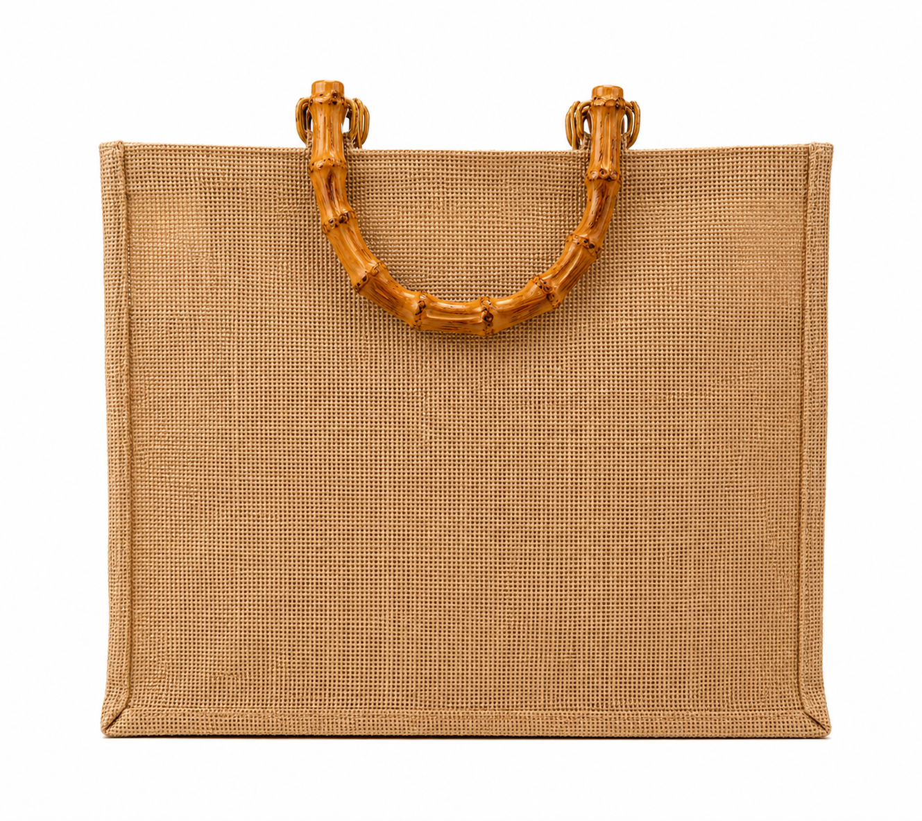 Borsa in Juta ricamata con paillettes e com Manici in Bambù