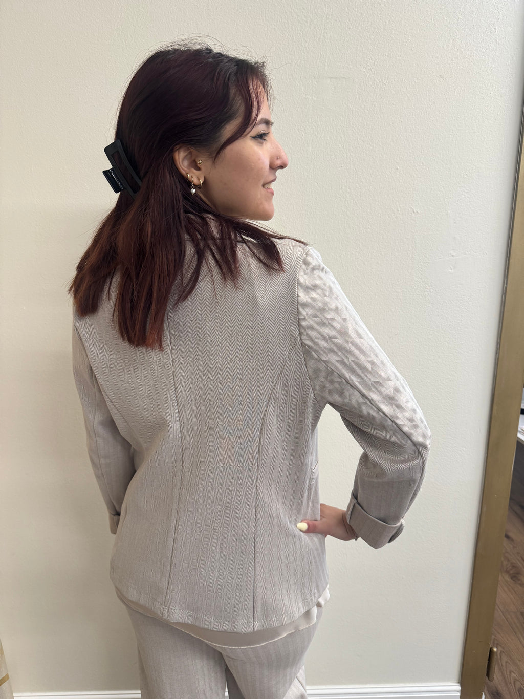Completo Fulvia elegante giacca e pantalone beige