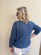 Maglioncino Zoe cropped blu con filo lurex brillante