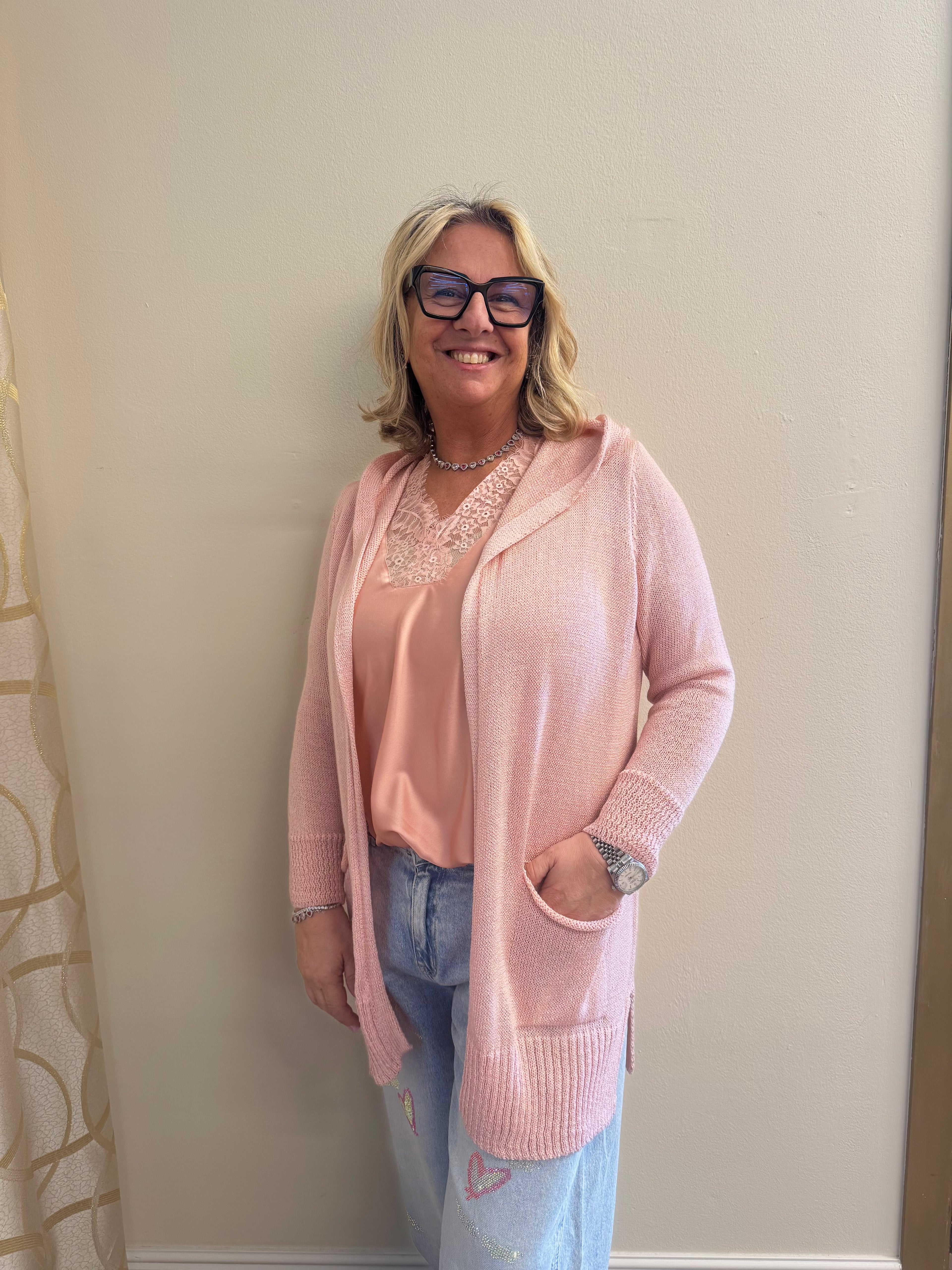 Cardigan Lungo con Cappuccio e Tasche Evelyn
