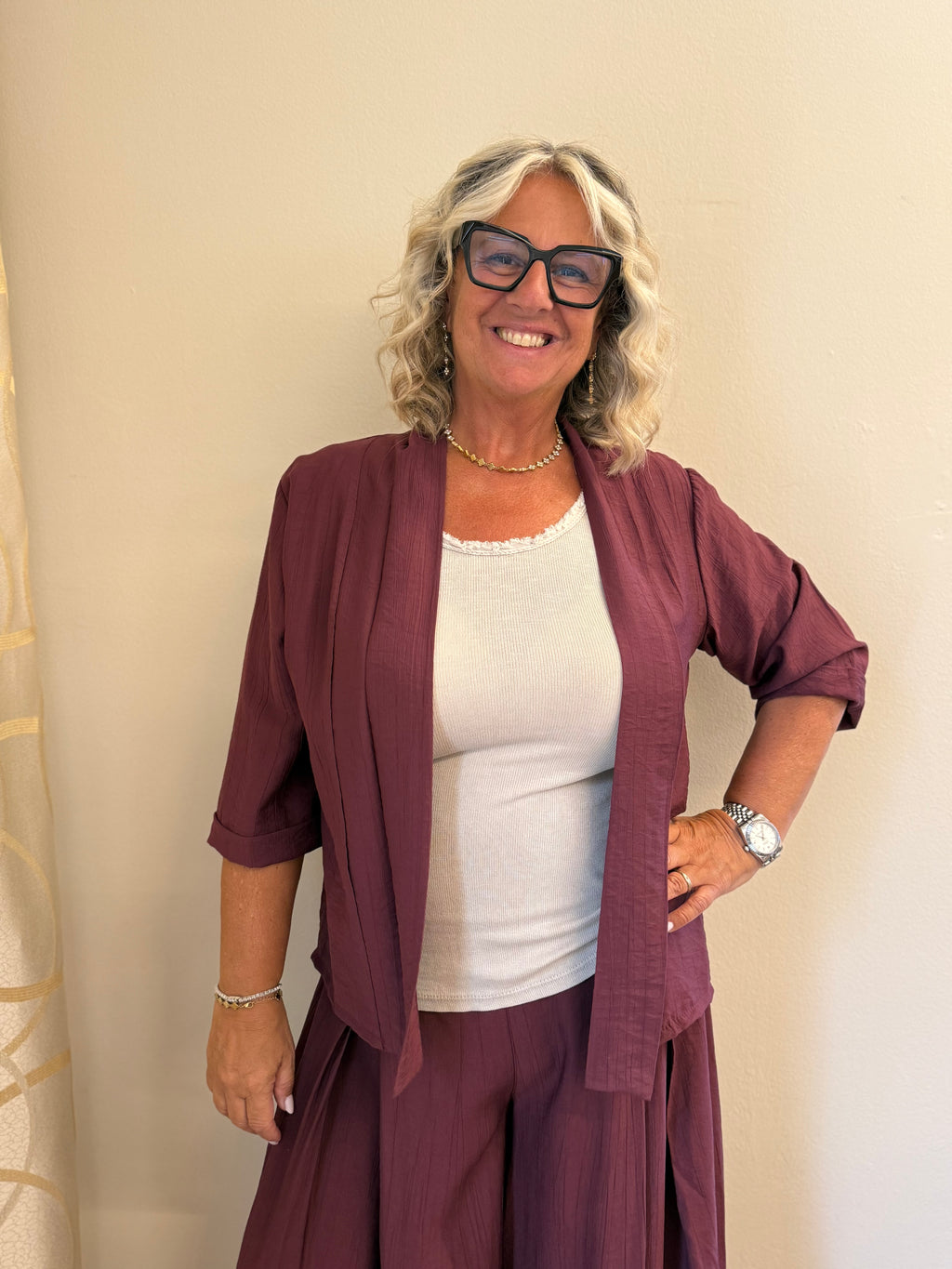 Completo Lucrezia 2 pezzi Morbido con Casacca Aperta e Pantalone Ampio