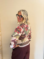 Giacca Giovanna bomber stampa botanica con zip