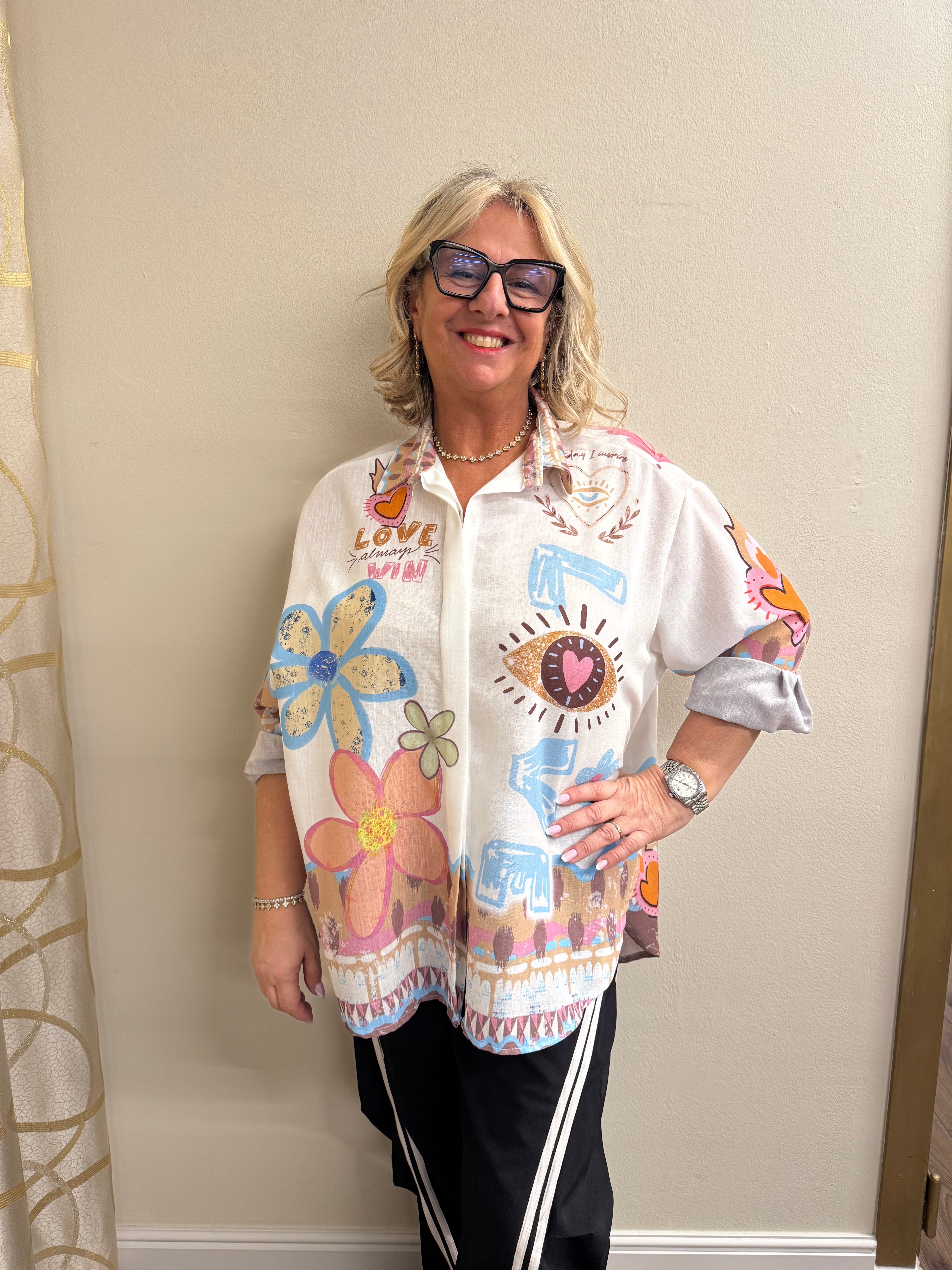 Camicia fantasia misto lino