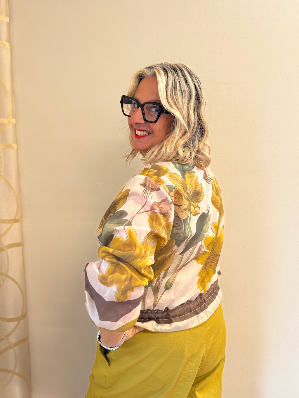 Giacca Giovanna bomber stampa botanica con zip