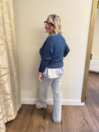 Maglioncino Zoe cropped blu con filo lurex brillante