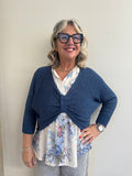 Maglioncino Zoe cropped blu con filo lurex brillante