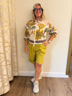 Giacca Giovanna bomber stampa botanica con zip
