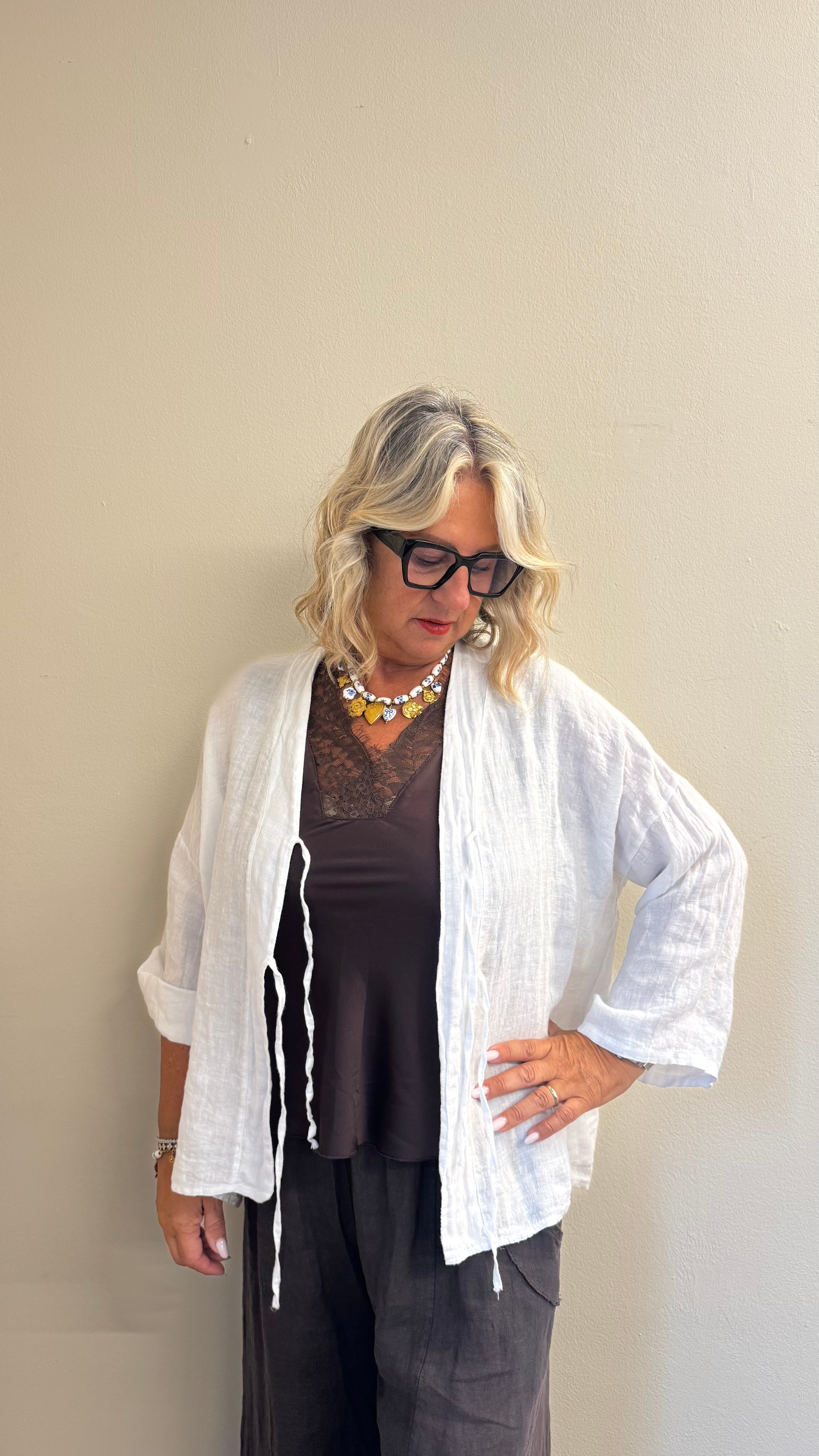 Giacca Casacca Anita in Lino  con Lacci