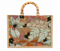 Borsa in Juta ricamata con paillettes e com Manici in Bambù