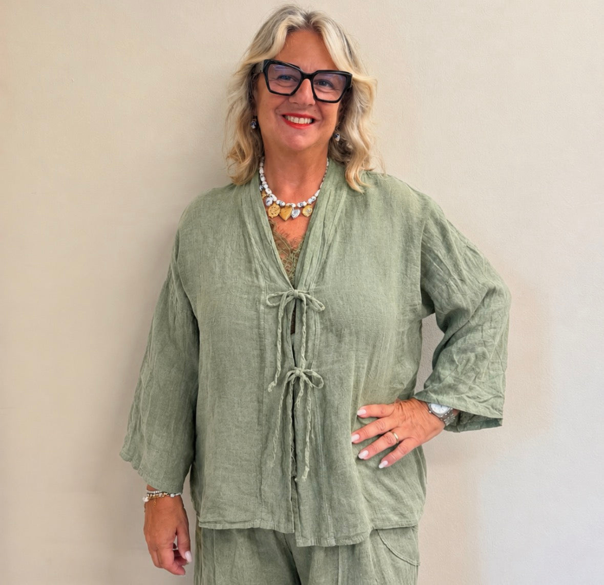 Giacca Casacca Anita in Lino  con Lacci