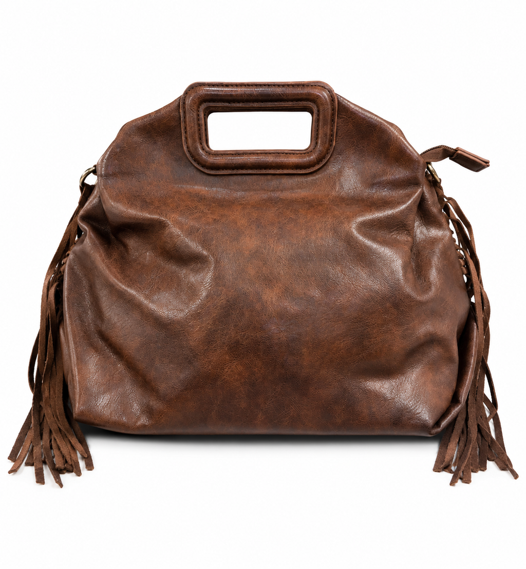 Borsa mano e tracolla con frangie