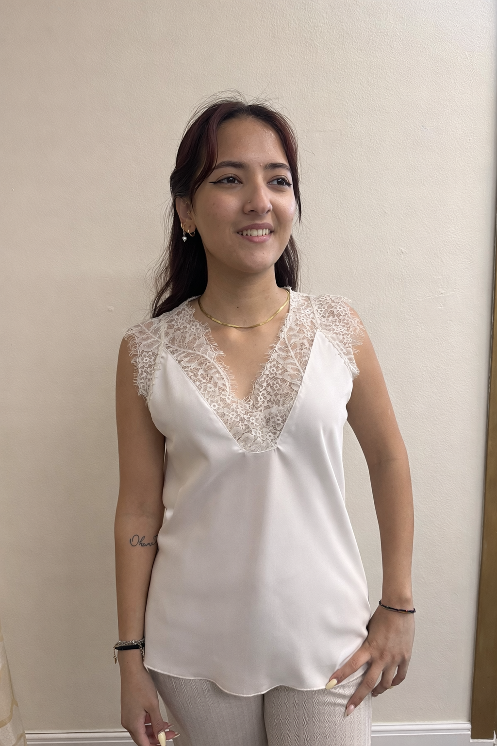 Top Fabiana in raso con pizzo